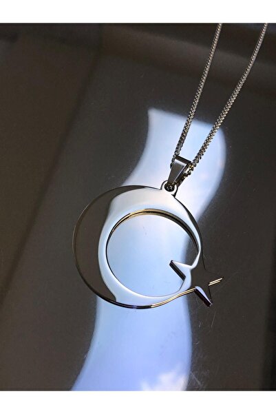 vogutima jewelery&silver by timuçin mavili 4 cm Moon Star Turkish Flag Lover Gift for Wife Dad Friend Steel Necklace