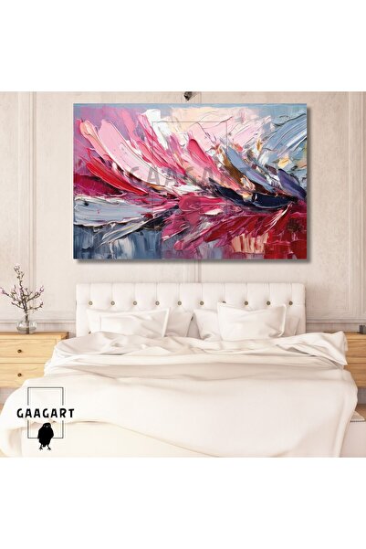 GAAGART Tekli Yatay Kanvas Duvar Tablosu Pembe Gri Fırça Darbeleri