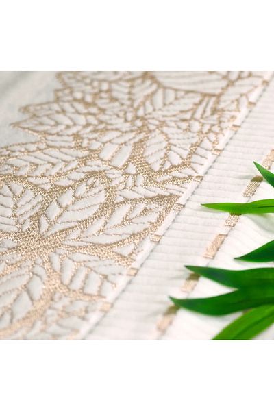 Nesrin Prosop pentru portofel din catifea jacquard crem auriu din 4 piese - 50×90