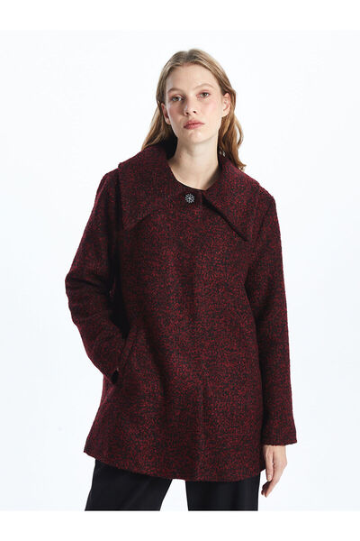 LC Waikiki Burgundy Jacket Collar Women's Cashmere Coat