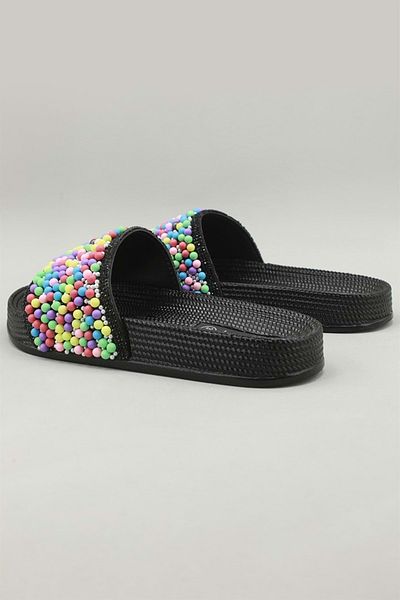 Kids Club Shoes Pienn 20037-004-03 - Μαύρες παντόφλες με χάντρες για νεαρά κορίτσια και γυναίκες