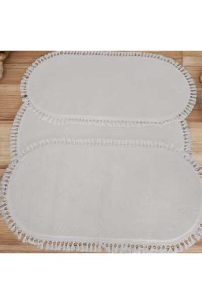 ALTUN CARPET Set of 3 Modern Plush Carpet Post Carpet Pompom Fringed Non-Slip Base 1 Piece 80X80 + 2 Pieces 40X80