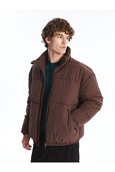 LC Waikiki Ανδρικό φουσκωτό παλτό XSIDE καφέ Cozy Fit Stand Collar