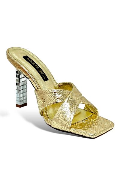 KRISTE BELL Croco Gold Stone Snake Patterned Banded Women's Heeled Slippers