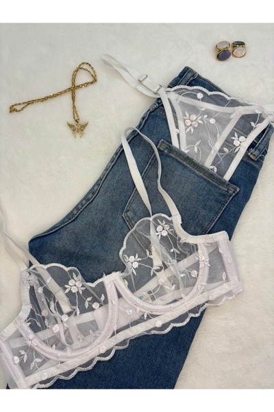 İNKO İÇ GİYİM Floral Underwire Σετ σουτιέν από τούλι χωρίς καπάκι (στρινγκ σουτιέν)