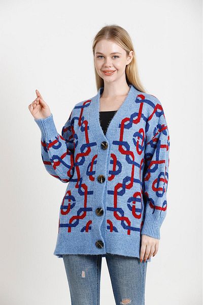 Kayaka triko cardigan de damă cu imprimeu și nasturi
