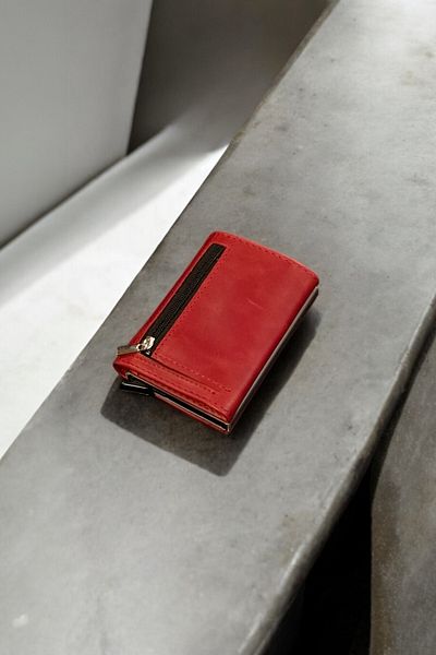 MAT Deri Men's Genuine Leather Mechanical Card Holder - Wallet with Coin Compartment, Magnet, Rfid Protection