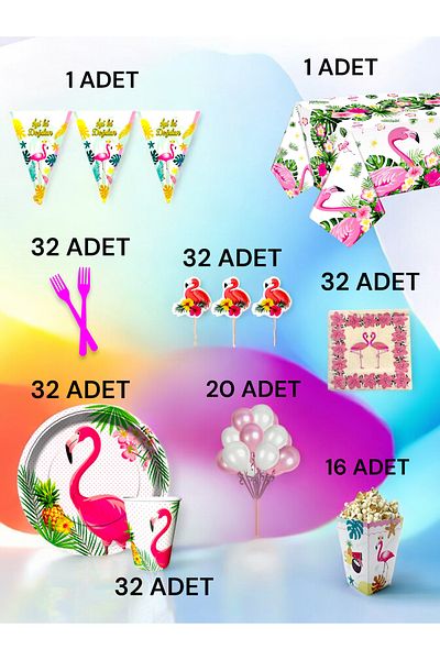 VibeHome Flamingo Themed XL Pack for 32 - Birthday Party and Fun Events
