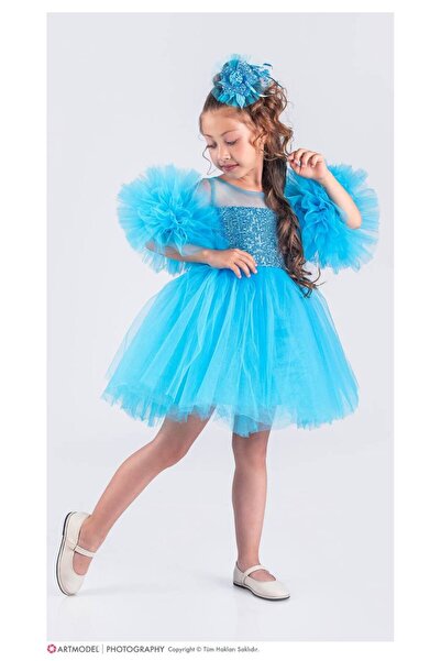 Perinin dolabı Pom Pom Sleeve Girl's Dress