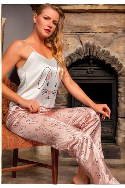 SATTENS Silky Satin Printed Suspender Pajama Suit