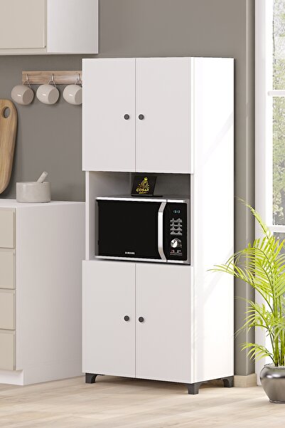Cosargroup Mikro Fırın Dolabı Çok Amaçlı Dolap 4 Kapaklı Sedef Mutfak Dolabı Erzak Dolabı Kiler Dolabı Beyaz