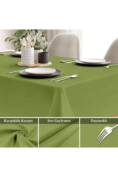 Evim Canvas Dark Green Liquid Proof Stain Resistant Tablecloth