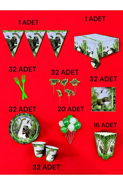 VibeHome Dinosaur Themed XL Pack for 32 - Birthday Party and Fun Events