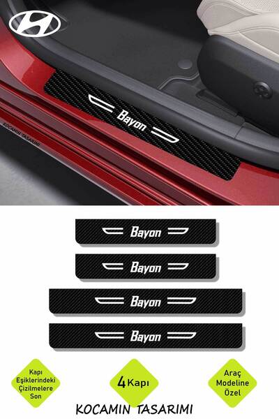 Kocamın Tasarımı Hyundai Bayon Siyah Karbon Kapı Koruma Yazılı Dekoratif Kapı...
