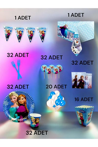 VibeHome Frozen Themed XL Pack for 32 - Birthday Party and Fun Events