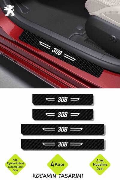 Kocamın Tasarımı Peugeot 308 Siyah Karbon Kapı Koruma Yazılı Dekoratif Kapı E...