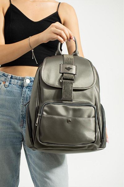 Baginn Satin Women's Backpack - 33*23 Cm, Rain Repellent, Mega Bag Cover Stone Detailed