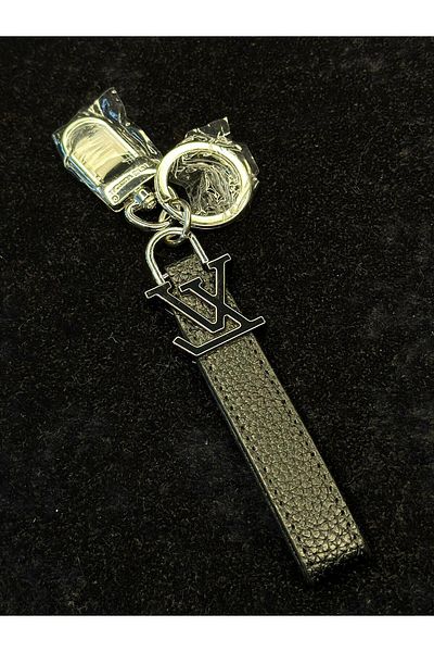 Amber Black Leather Keychain