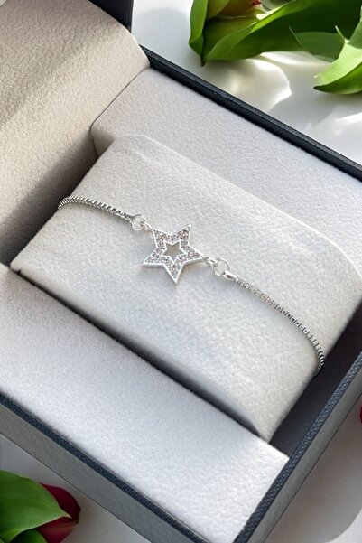 TAKIPORT Gümüş Renk Asansörlü Ayarlanabilir Taşlı Yıldız Detay Zirkon Kadın B...