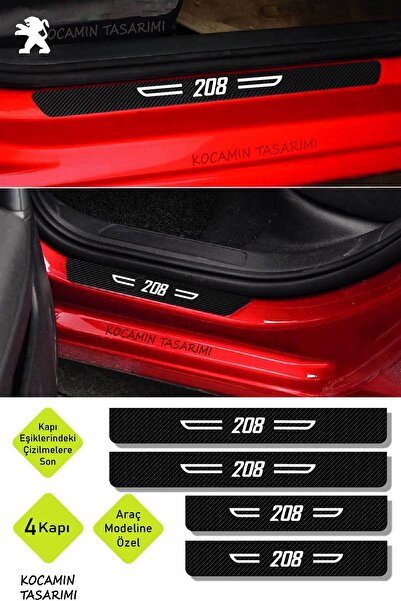 Kocamın Tasarımı Peugeot 208 Kapı Koruyucu Karbon Kapı Eşiği Siyah Üzeri Beya...
