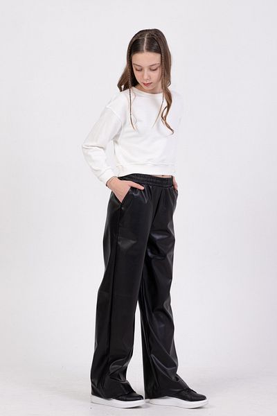 DMB BOYS & GIRLS Laced Elastic Waist Wide Leg High Waist Leather Palazzo Girls' Pants