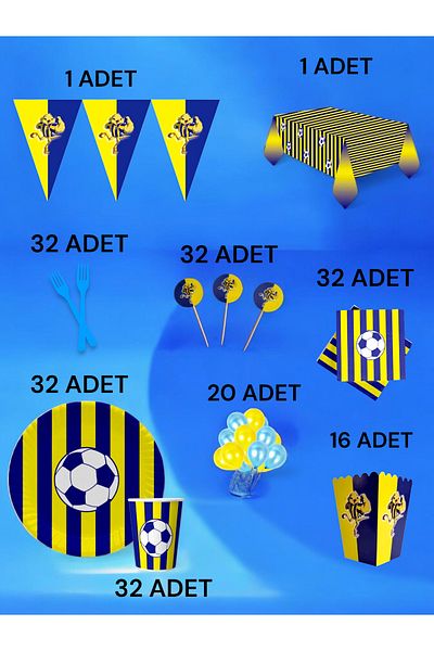 VibeHome 32-Person Navy Blue Yellow Themed XL Pack - Birthday Party and Fun Events