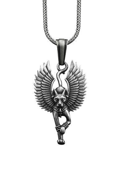 Bysilverstone Mısır Tanrıçası Kanatlı Aslan Kedi Bastet Gümüş Kolye