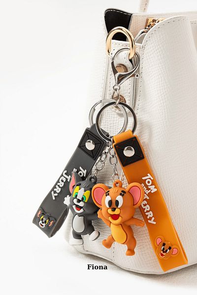 FiONA BAG Tom și Jerry (2 bucăți) - Breloc drăguț pentru cuplu, ornament pentru geantă din silicon 3D cu cârlig