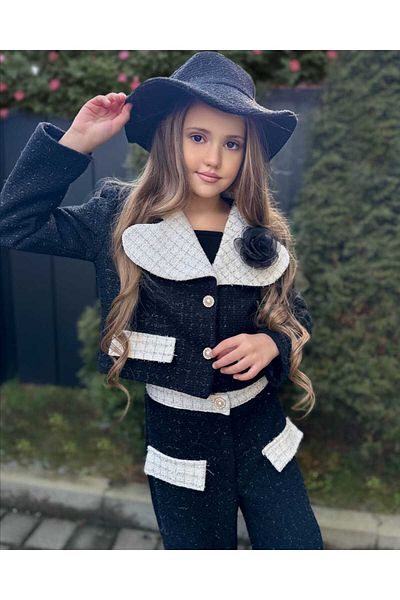 By Feyza Kids Collection Girl's Holiday Suit Jacket&Pants&Brooch&Hat