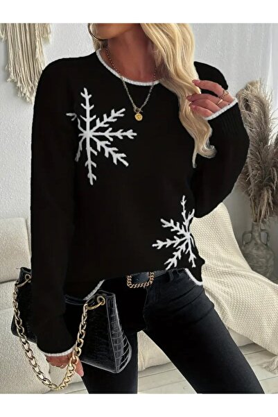 JANES Жіноча довга рукавна блуза з велосипедним коміром та візерунком сніжинок