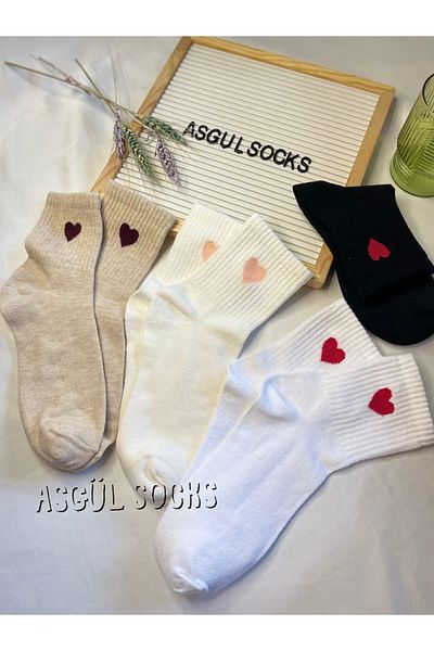 ASGÜL SOCKS Комплект от 4 чифта памучни колежански чорапи с шарка на сърце