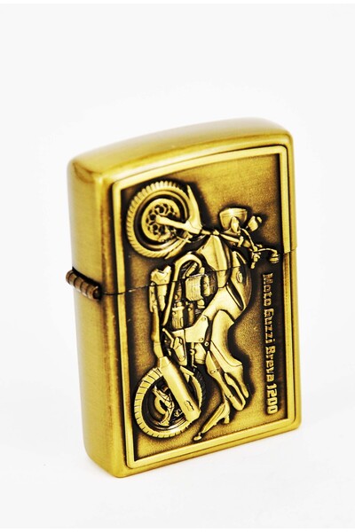 storeay Altın Renk Motosiklet Baskılı Klasik Benzinli Çakmak SCA-007