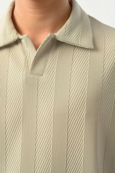 İLKCET MODA Ανδρικό μπλουζάκι με χοντρό ριγέ πουκάμισο