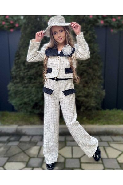 By Feyza Kids Collection Girl's Holiday Suit Jacket&Pants&Brooch&Hat