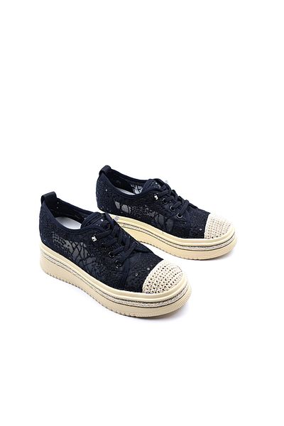 Guja Lace and Espadrille Detailed Wedge Sole Rubber Laced Black Women's Shoes