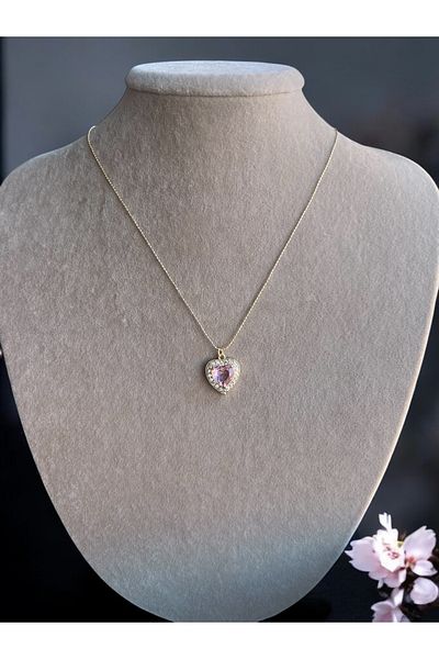 AURA GARDEN Pink Crystal Heart Necklace