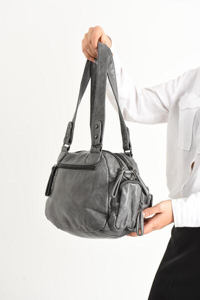 571 Collections Çanta Gray Faux Leather Shoulder Bag - Model 571-11-13D