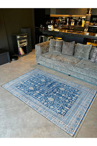 Rugs Modern Halı Hilal Koleksiyonu Eskitme Görünümlü Mavi Geleneksel Desenli ...