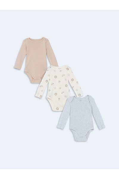 LC Waikiki Lcwk Crew Neck Long Sleeve Printed Baby Boy Snap Body 3-Piece