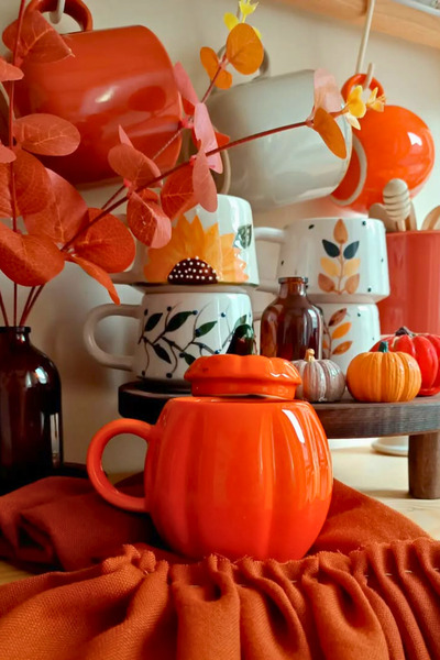 Woodcept Pumpkin Series - Ceramic Pumpkin Design Cup with 6 Lids, 225 ml