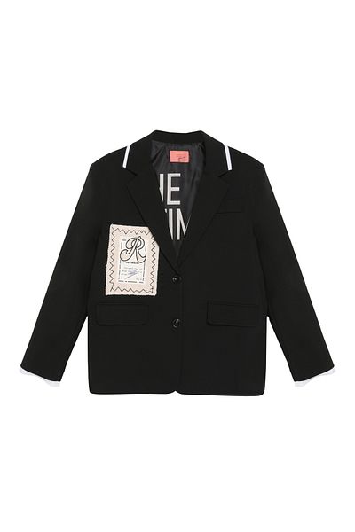 Quzu Jachetă blazer imprimată pe spate, neagră