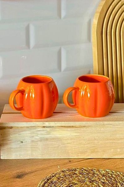 Woodcept Set of 2 Pumpkin Design Ceramic Mug Cup, Pumpkin Series Ceramic Mug Cup 225 ml