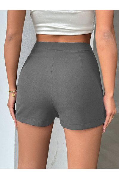 DEEP FAIR Mini Gray Woven Shorts Skirt - Slit Et3018
