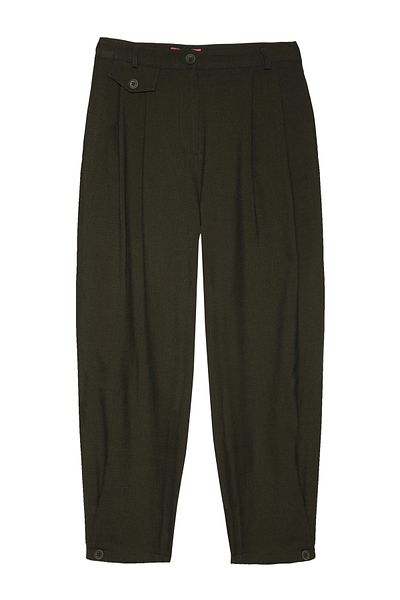 Quzu Khaki Jogger Trousers - Pleat Detail