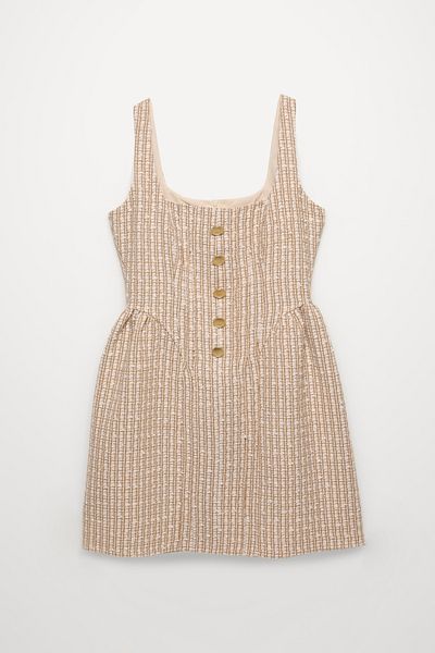 Quzu Rochie din tweed bej - Detaliu nasturi și bretele