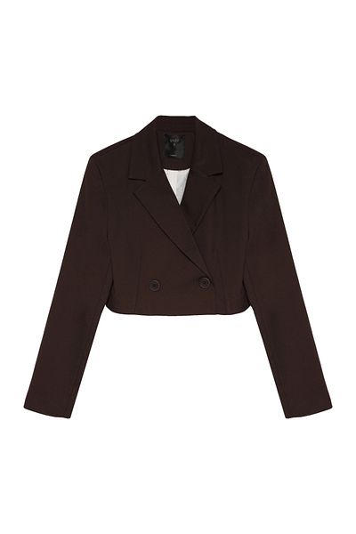Quzu Καφέ Crop Blazer Jacket - Λεπτομέρεια με βάτα