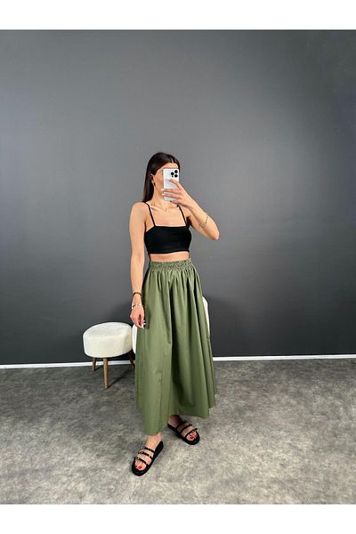 Gaus Franco Khaki Poplin Pocket Skirt