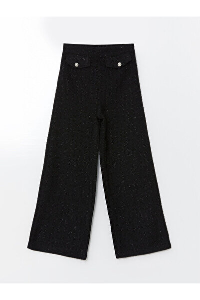 LC Waikiki LCW Kids Черни панталони с еластична талия за момичета от туид