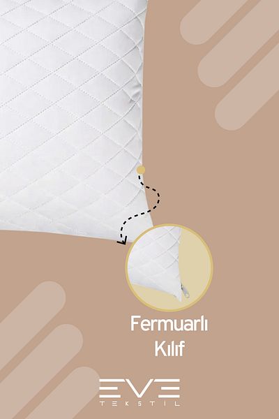 Eve Tekstil Diamon Quilted - 4 Pieces of Antibacterial Zippered Washable Luxury Hotel Pillowcases 50X70Cm