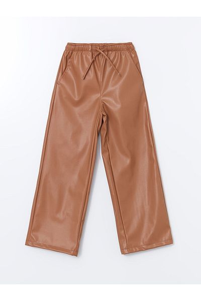 LC Waikiki Leather Look Girl's Trousers with Elastic Waist